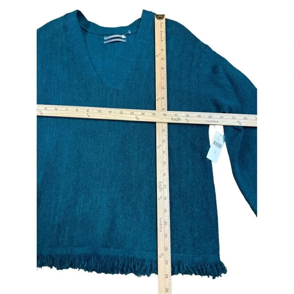 Anthropologie | Joy Fringed V Neck Sweater Medium New Dark Turquoise Teal New - Picture 5 of 14